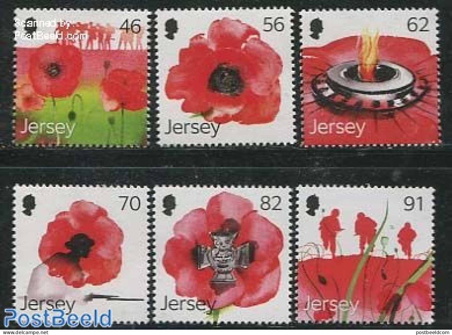 Jersey 2014 World War I 6v, Mint NH, History - Nature - Decorations - Militarism - Flowers & Plants - World War I - Militares