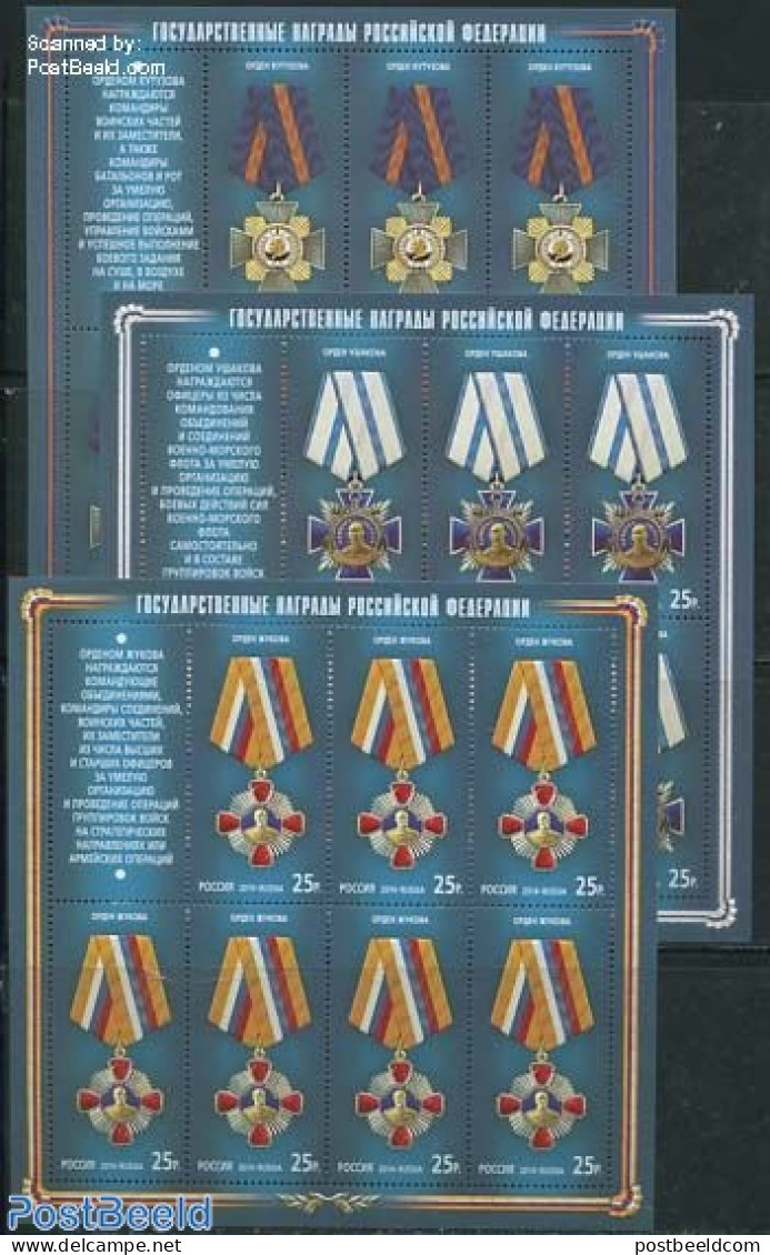 Russia 2014 Decorations 3 M/s, Mint NH, History - Decorations - Militares