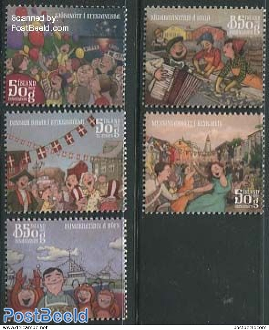 Iceland 2014 City Festivals 5v, Mint NH, Nature - Performance Art - Transport - Various - Fishing - Music - Ships And .. - Unused Stamps
