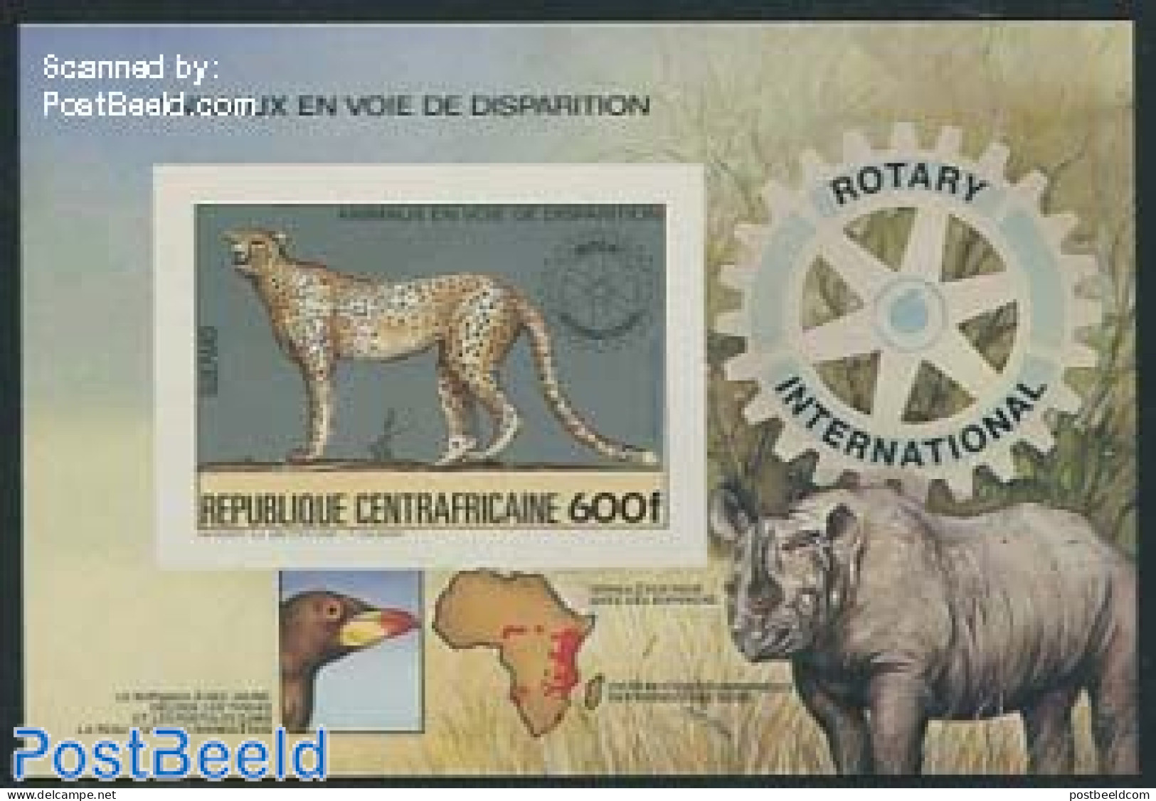 Central Africa 1983 Rotary, Leopard S/s, Imperforated, Mint NH, Nature - Various - Animals (others & Mixed) - Birds - .. - Geografia