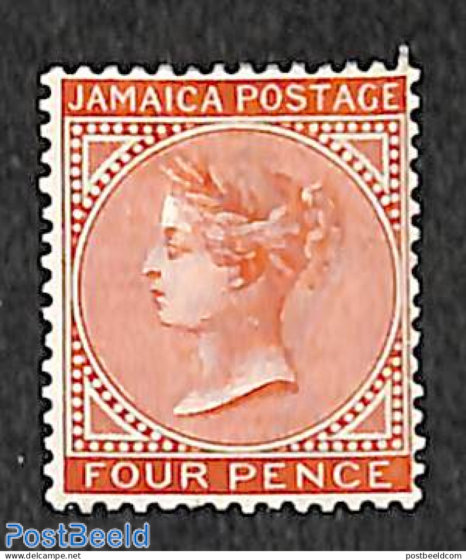 Jamaica 1883 4p. Brownred, WM CA-crown, Stamp Out Of Set, Unused (hinged) - Giamaica (1962-...)