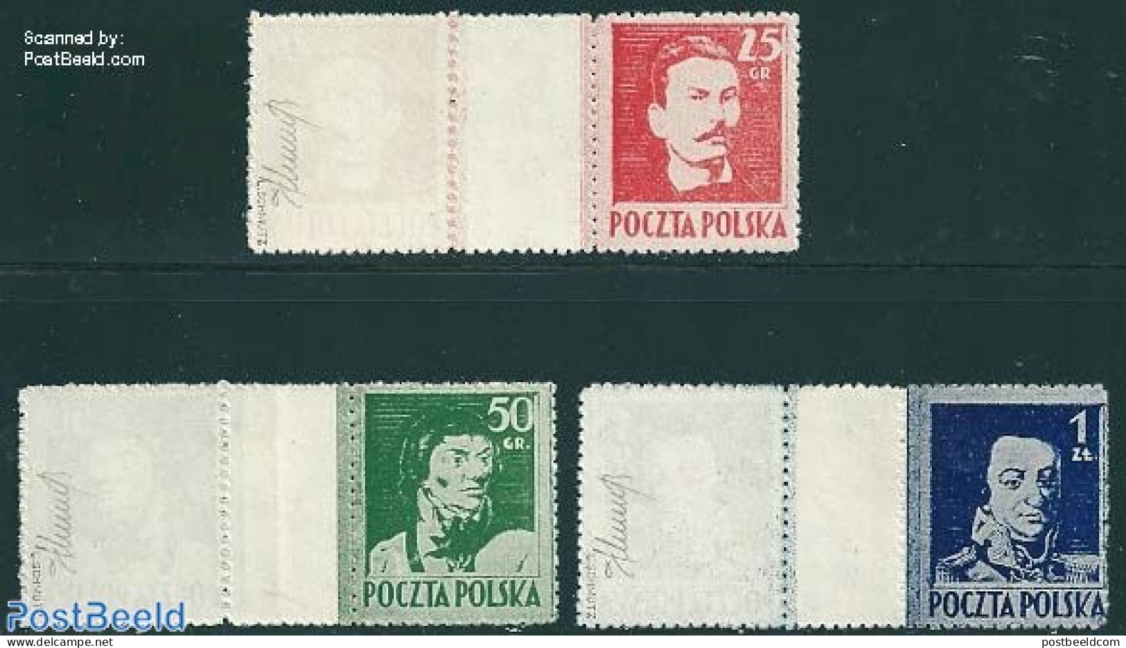 Poland 1944 Freedom Fighters 3 Gutter Pairs, 1 Stamp Printed On Reverse Side, Issued Without Gum, Mint NH - Ungebraucht