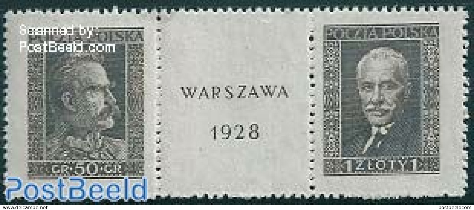 Poland 1928 Warsaw Stamp Expo 2v+tab [::], Mint NH, Philately - Nuevos