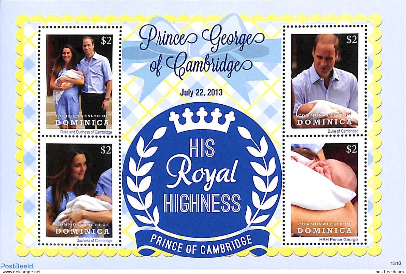 Dominica 2013 Birth Of Prince George 4v M/s, Mint NH, History - Kings & Queens (Royalty) - Familles Royales