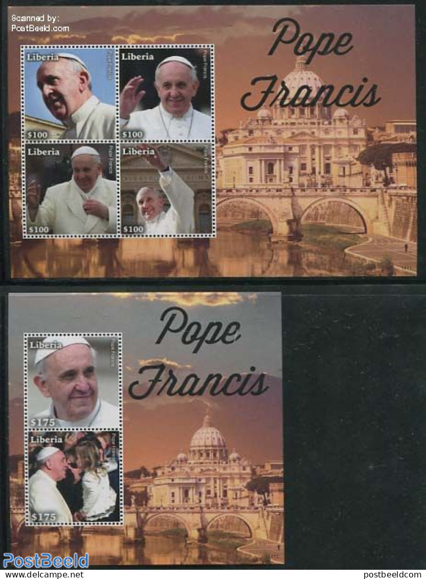 Liberia 2014 Pope Francis 2 S/s, Mint NH, Religion - Pope - Religion - Papes