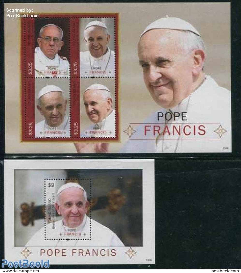 Saint Vincent & The Grenadines 2014 Pope Francis 2 S/s, Mint NH, Religion - Pope - Religion - Pausen