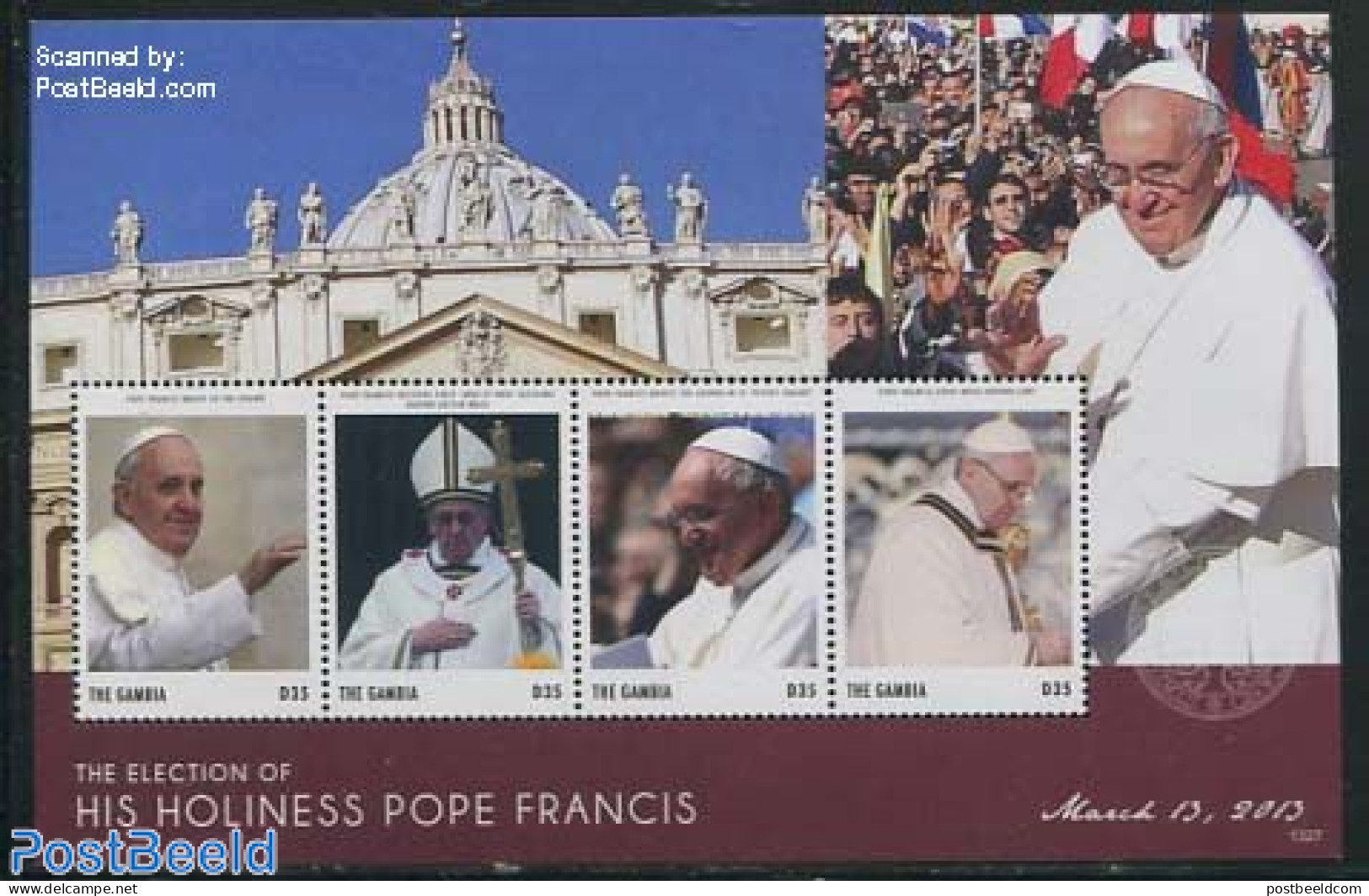 Gambia 2013 Pope Francis 4v M/s, Mint NH, Religion - Pope - Religion - Papi