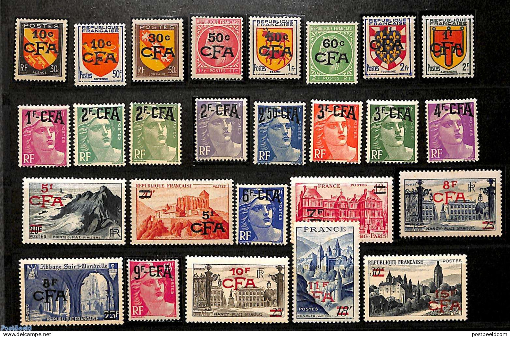 Reunion 1949 Definitives, French Stamps Overprinted CFA 26v, Unused (hinged), Transport - Ships And Boats - Barcos