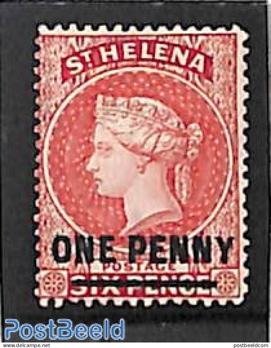 Saint Helena 1884 ONE PENNY On 6p, Stamp Out Of Set, Unused (hinged) - Sainte-Hélène