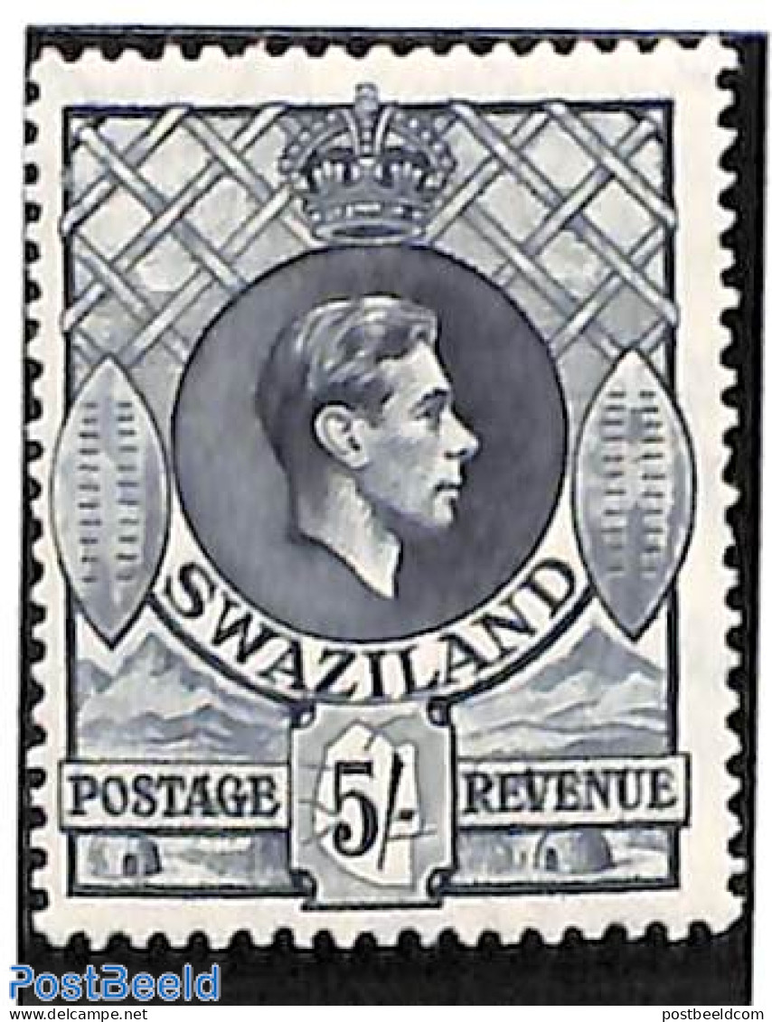 Eswatini/Swaziland 1938 5Sh, Perf. 13:14, Violetgrey, Stamp Out Of Set, Unused (hinged) - Swaziland (1968-...)
