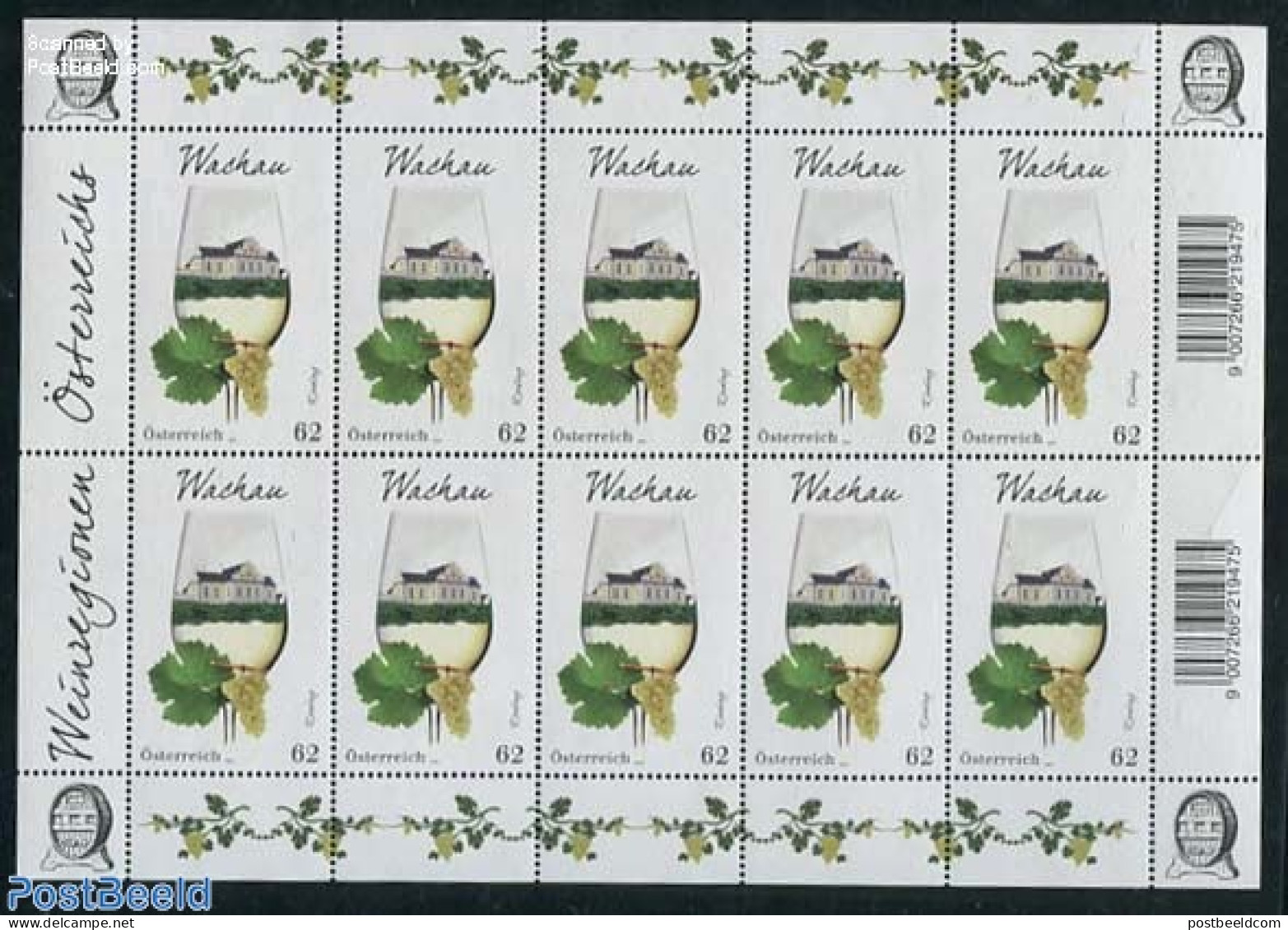 Austria 2014 Wachau Wine Region M/s, Mint NH, Nature - Fruit - Wine & Winery - Unused Stamps