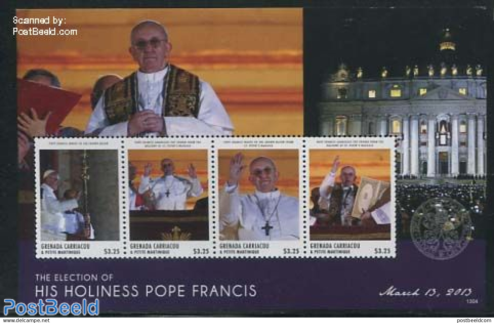 Grenada Grenadines 2013 Pope Francis 4v M/s, Mint NH, Religion - Pope - Religion - Päpste