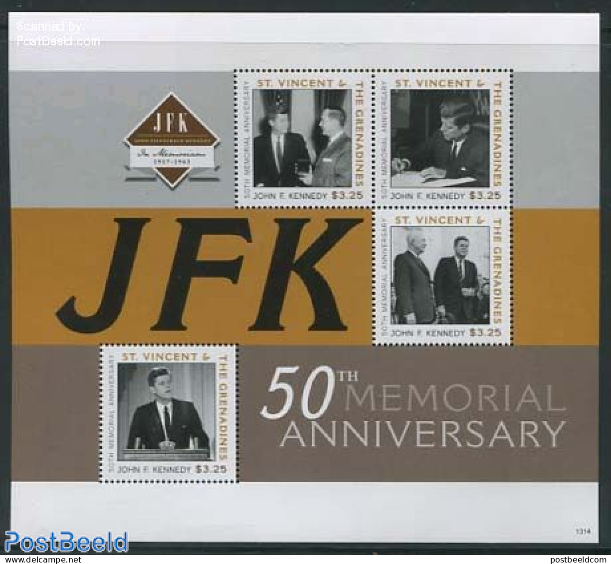 Saint Vincent 2014 J.F. Kennedy 4v M/s, Mint NH, History - American Presidents - St.Vincent (1979-...)