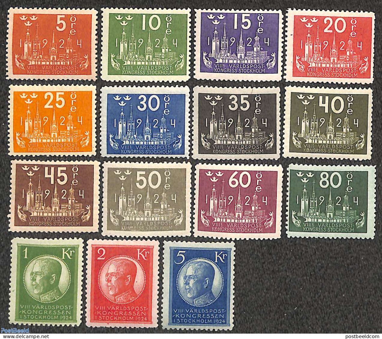 Sweden 1924 World Postal Congress Stockholm 15v, Mint NH, U.P.U. - Neufs