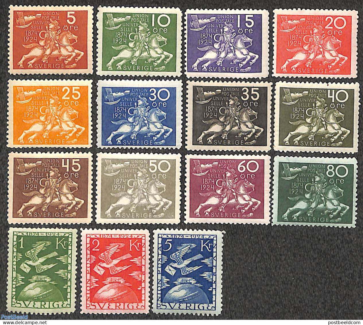 Sweden 1924 World Postal Congress Stockholm 15v, Unused (hinged), Nature - Horses - U.P.U. - Unused Stamps