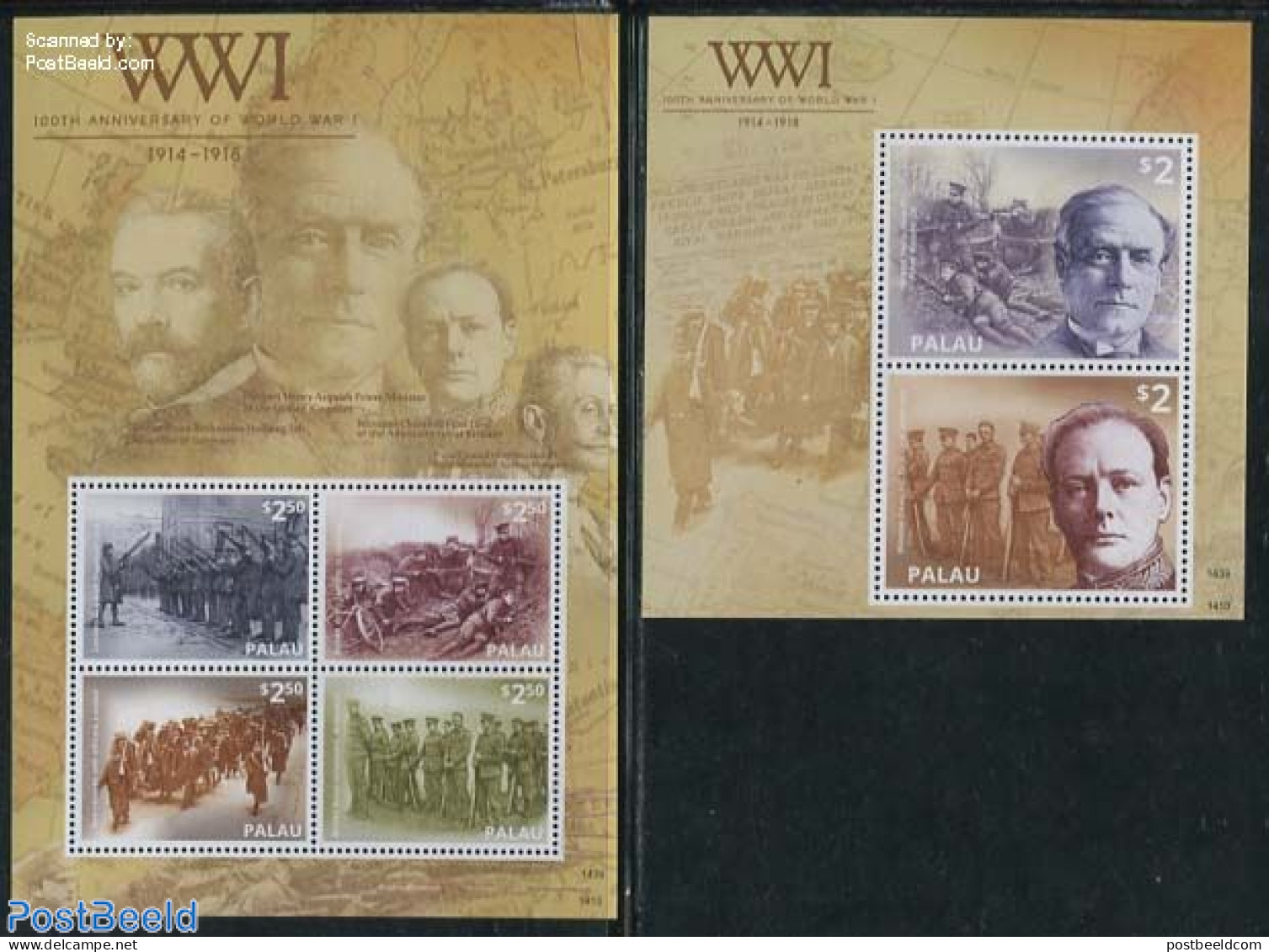 Palau 2014 World War I 2 S/s, Mint NH, History - Sport - Militarism - Cycling - World War I - Militaria