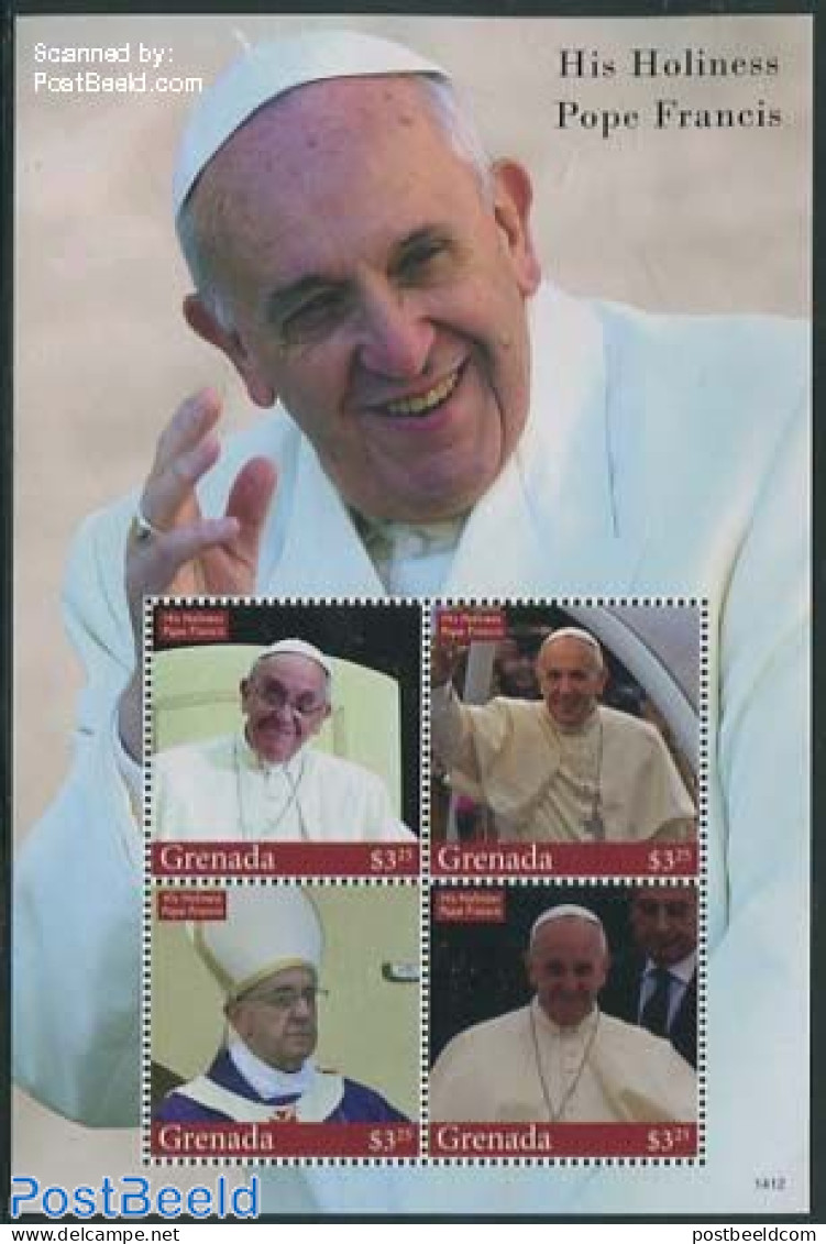 Grenada 2014 Pope Francis 4v M/s, Mint NH, Religion - Pope - Religion - Päpste