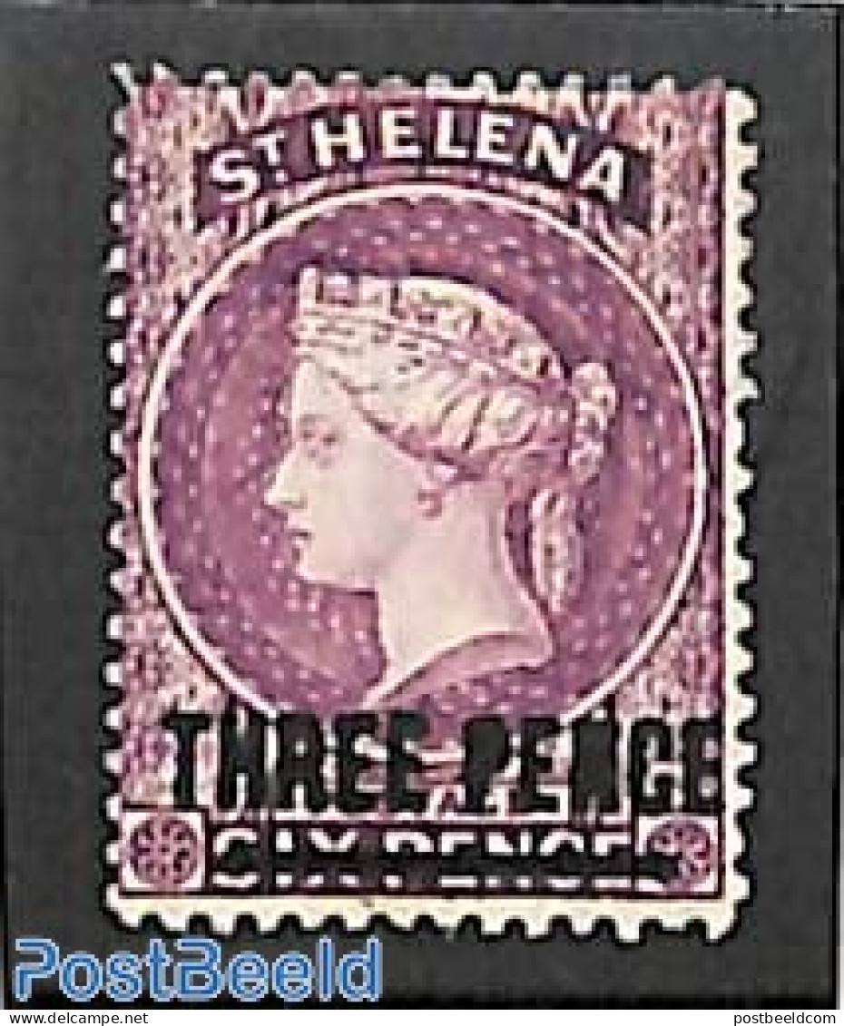 Saint Helena 1884 THREE PENCE On 6p, Purple, Stamp Out Of Set, Unused (hinged) - Sint-Helena