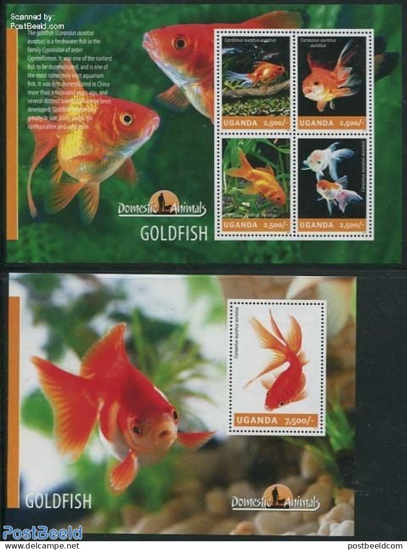 Uganda 2014 Goldfish 2 S/s, Mint NH, Nature - Fish - Fische