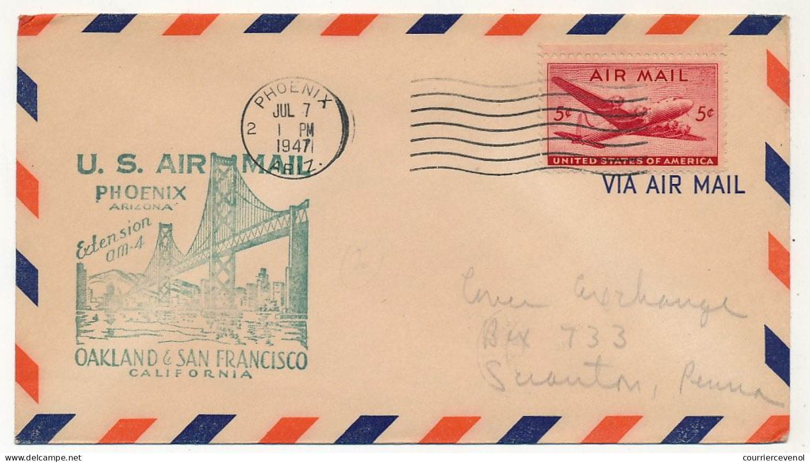 Etats Unis - Env. Depuis Phoenix Ariz. - Extension OM4  Phoenix Arizona => Oakland & San Francisco (California) - 2c. 1941-1960 Covers