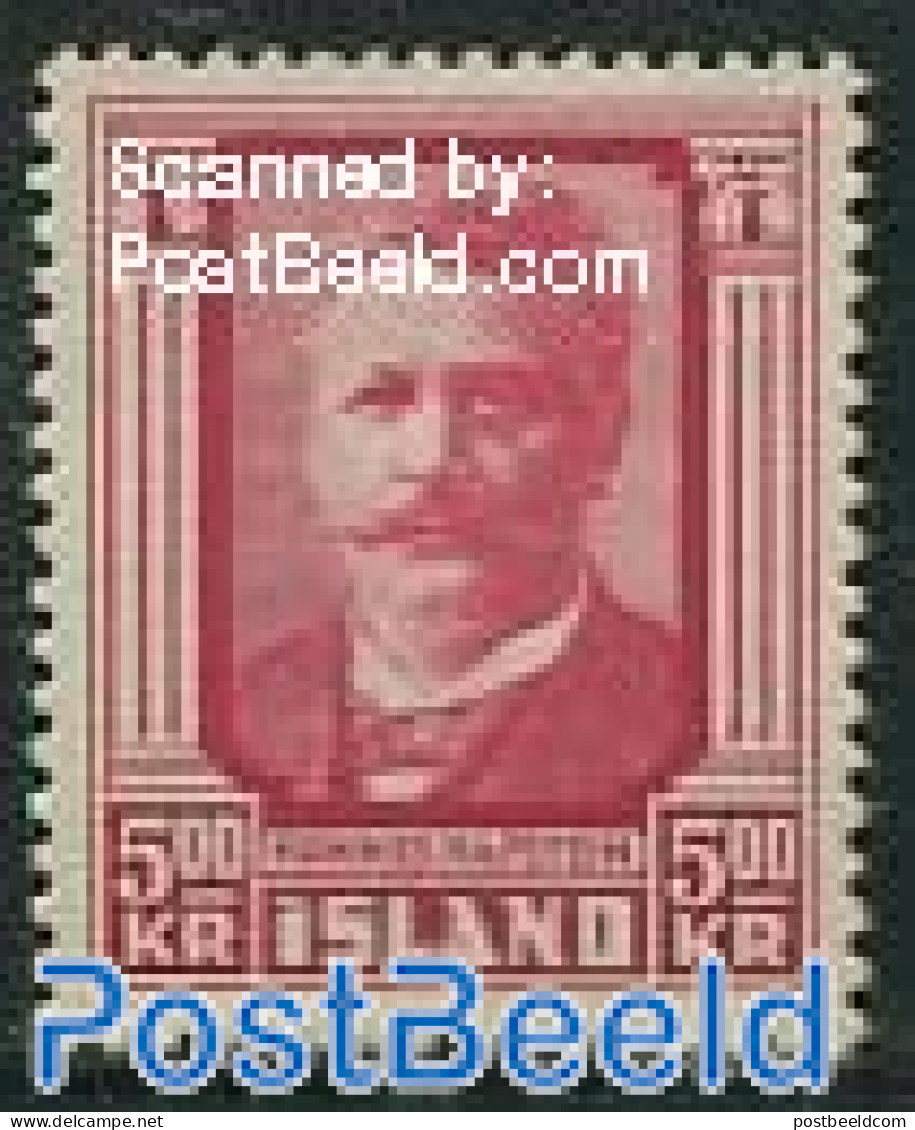 Iceland 1954 5Kr Carmine, H. Hafstein, Stamp Out Of Set, Unused (hinged), Art - Authors - Neufs