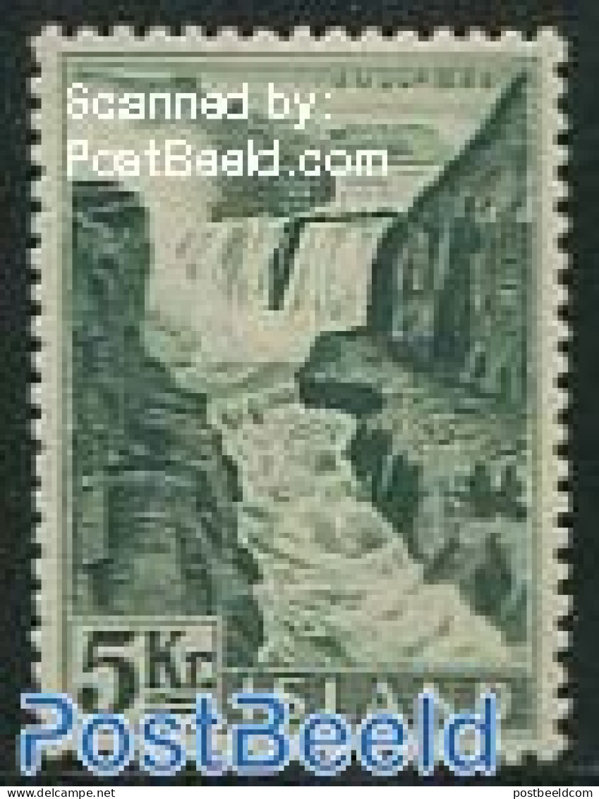 Iceland 1956 5Kr, Stamp Out Of Set, Mint NH, Nature - Water, Dams & Falls - Unused Stamps