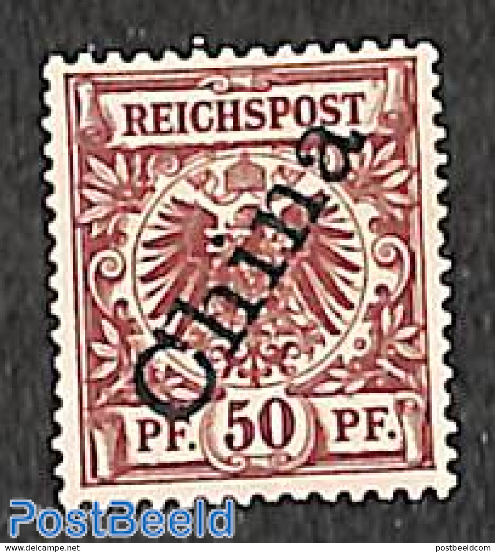 China (before 1949) 1898 German Post, 50Pf, Steep Overprint, Unused (hinged) - Sonstige & Ohne Zuordnung