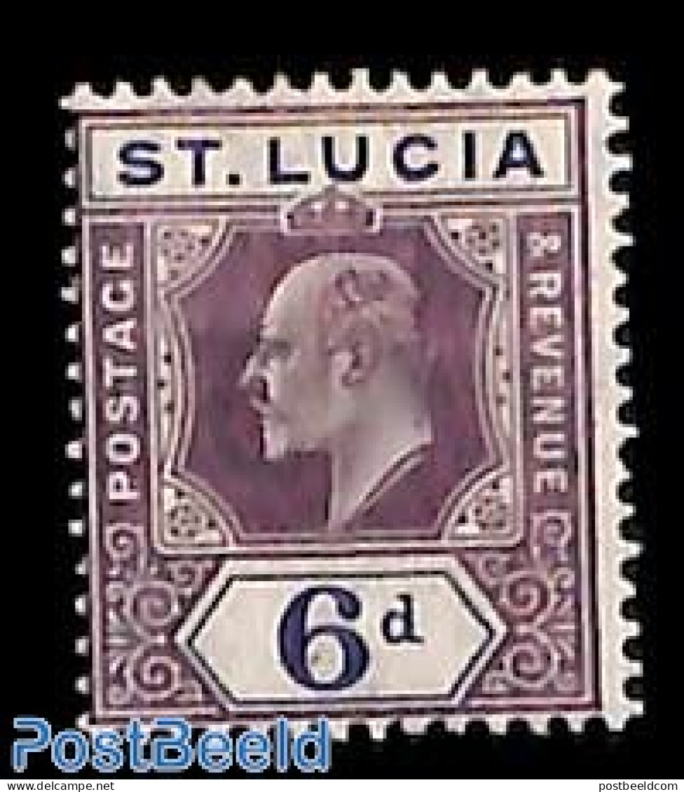 Saint Lucia 1904 6p, Lila/violet, WM Mult. Crown-CA, Stamp Out Of Set, Unused (hinged) - St.Lucia (1979-...)