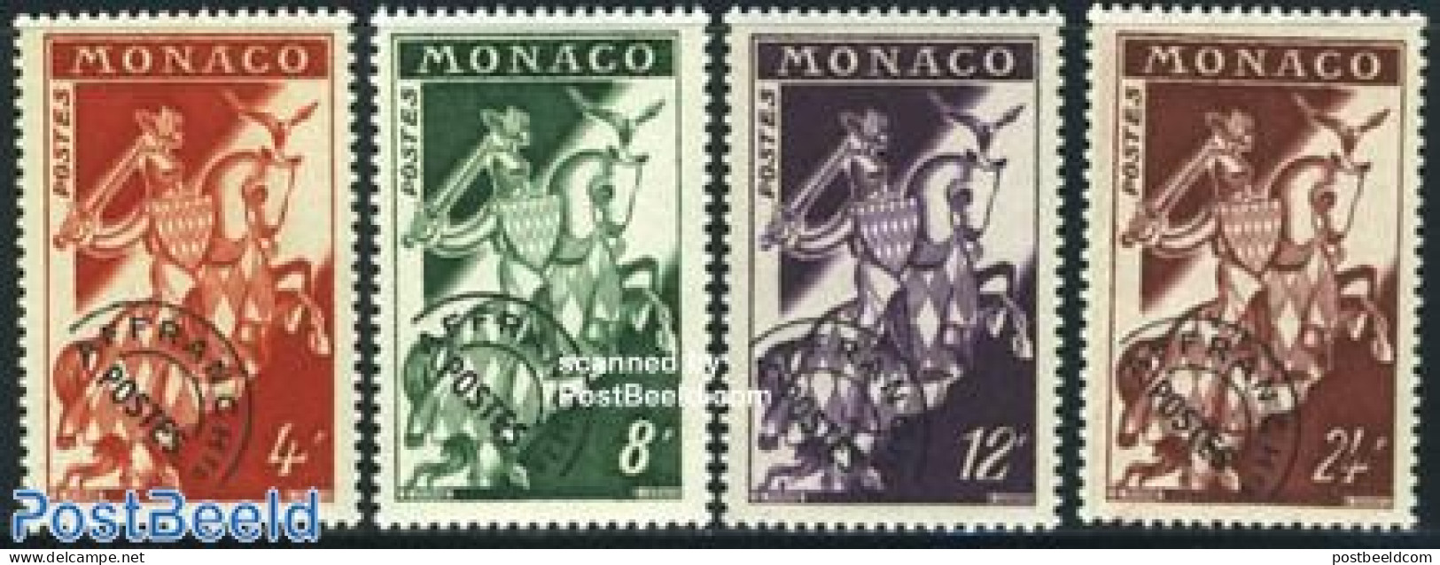 Monaco 1954 Pre Cancels 4v, Unused (hinged), History - Nature - Knights - Horses - Unused Stamps