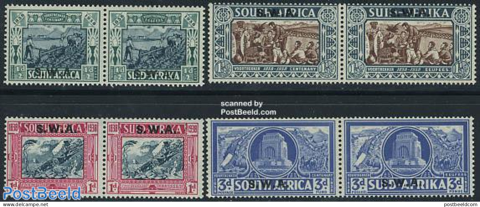 South-West Africa 1938 Voortrekkers 4 Pairs, Unused (hinged) - Africa Del Sud-Ovest (1923-1990)