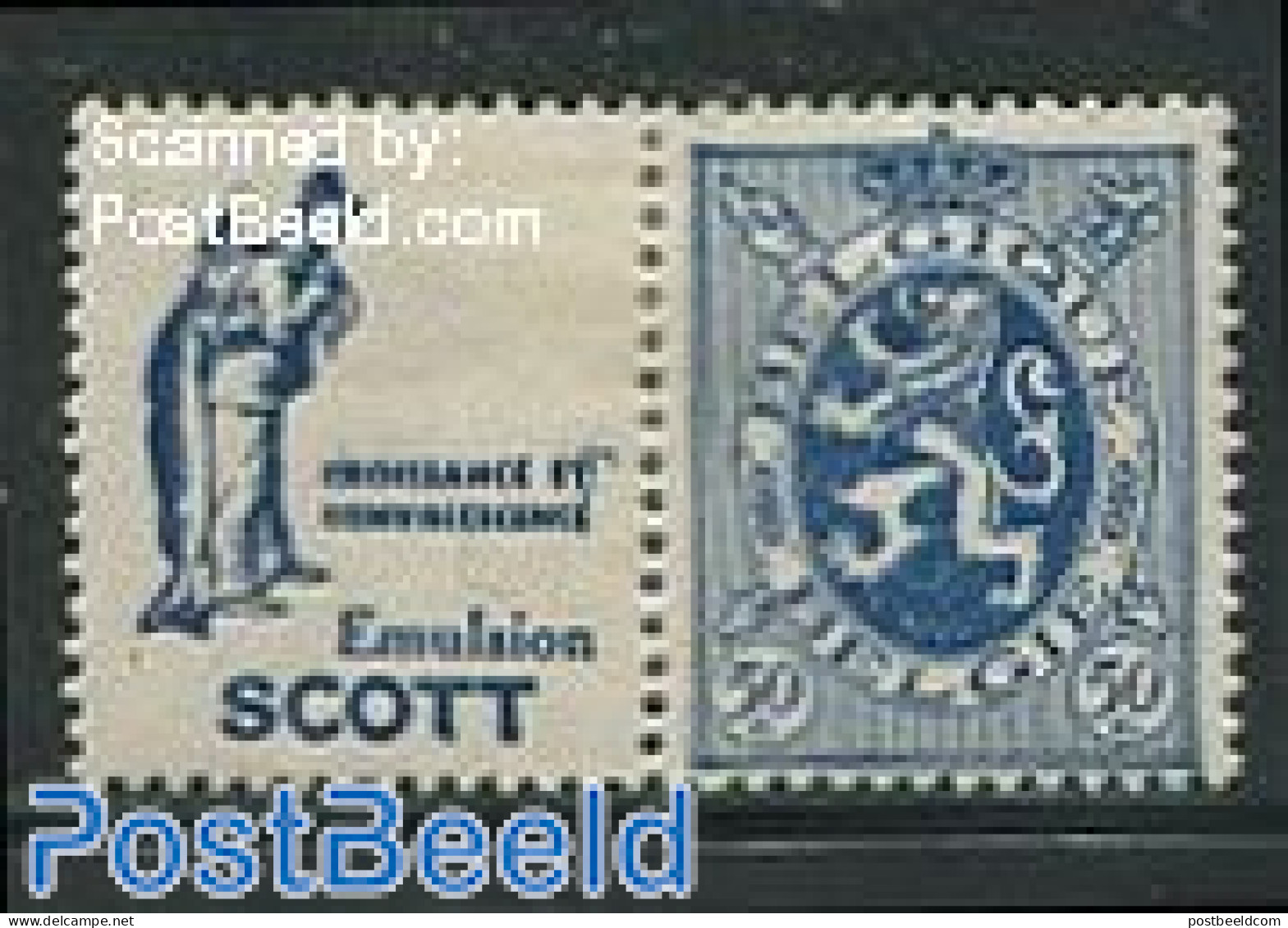 Belgium 1929 50c + Scott Croissance Et Convalescence Tab, Unused (hinged), Health - Nature - Food & Drink - Fish - Unused Stamps