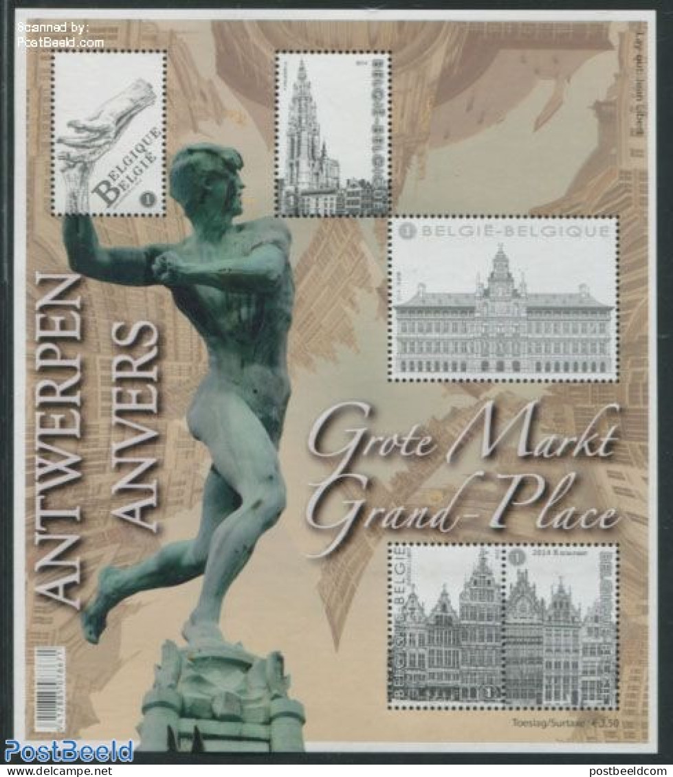Belgium 2014 Anvers Grand Place 5v M/s, Mint NH, Art - Sculpture - Neufs