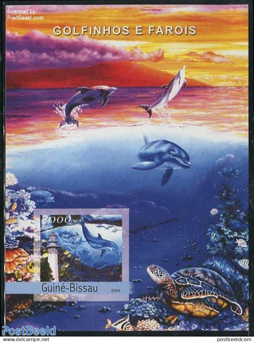 Guinea Bissau 2004 Whales & Lighthouses S/s, Imperforated, Mint NH, Nature - Various - Sea Mammals - Lighthouses & Saf.. - Lighthouses