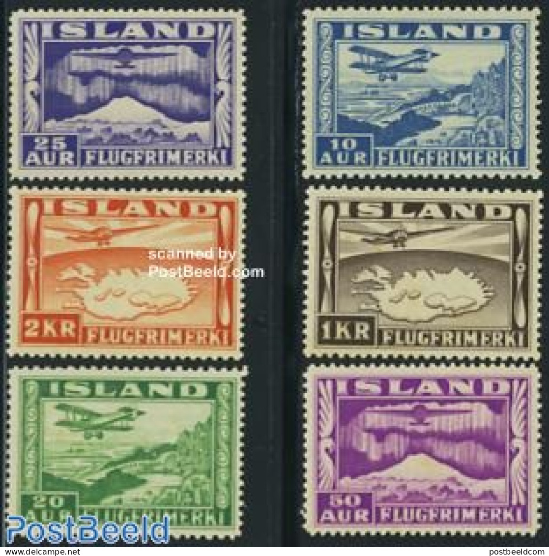 Iceland 1934 Airmail 6v, Unused (hinged), Transport - Various - Aircraft & Aviation - Maps - Ongebruikt