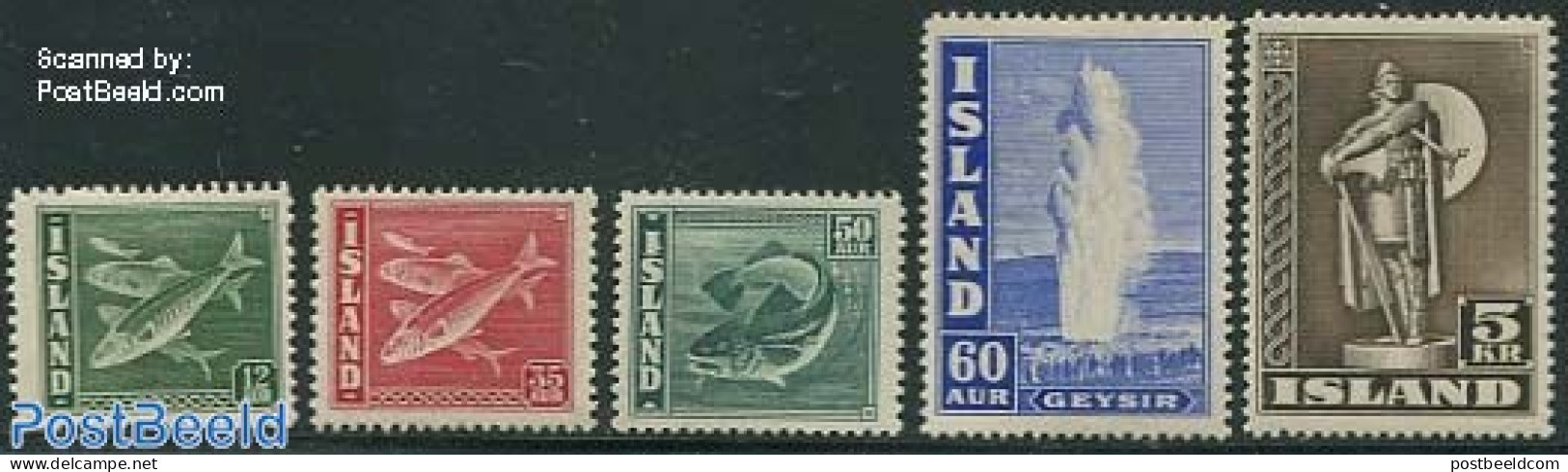 Iceland 1943 Definitives 5v, Unused (hinged), Nature - Fish - Neufs