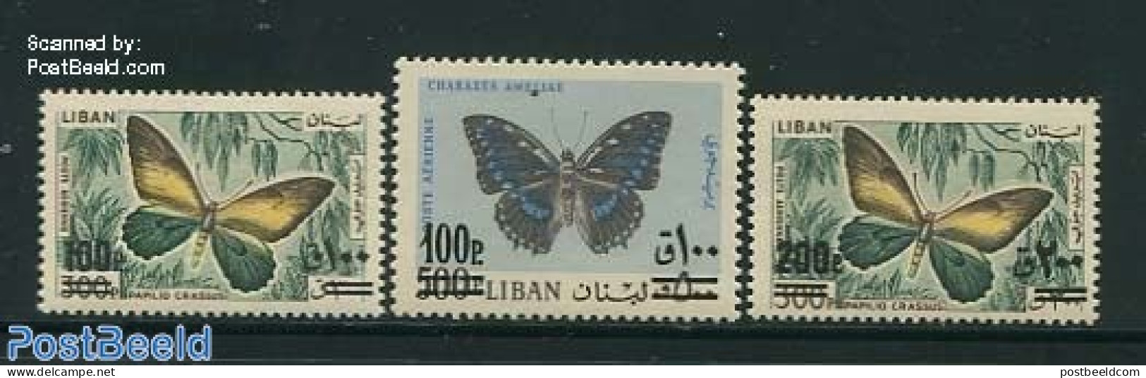 Lebanon 1972 Butterfly Overprints 3v, Mint NH, Nature - Butterflies - Lebanon
