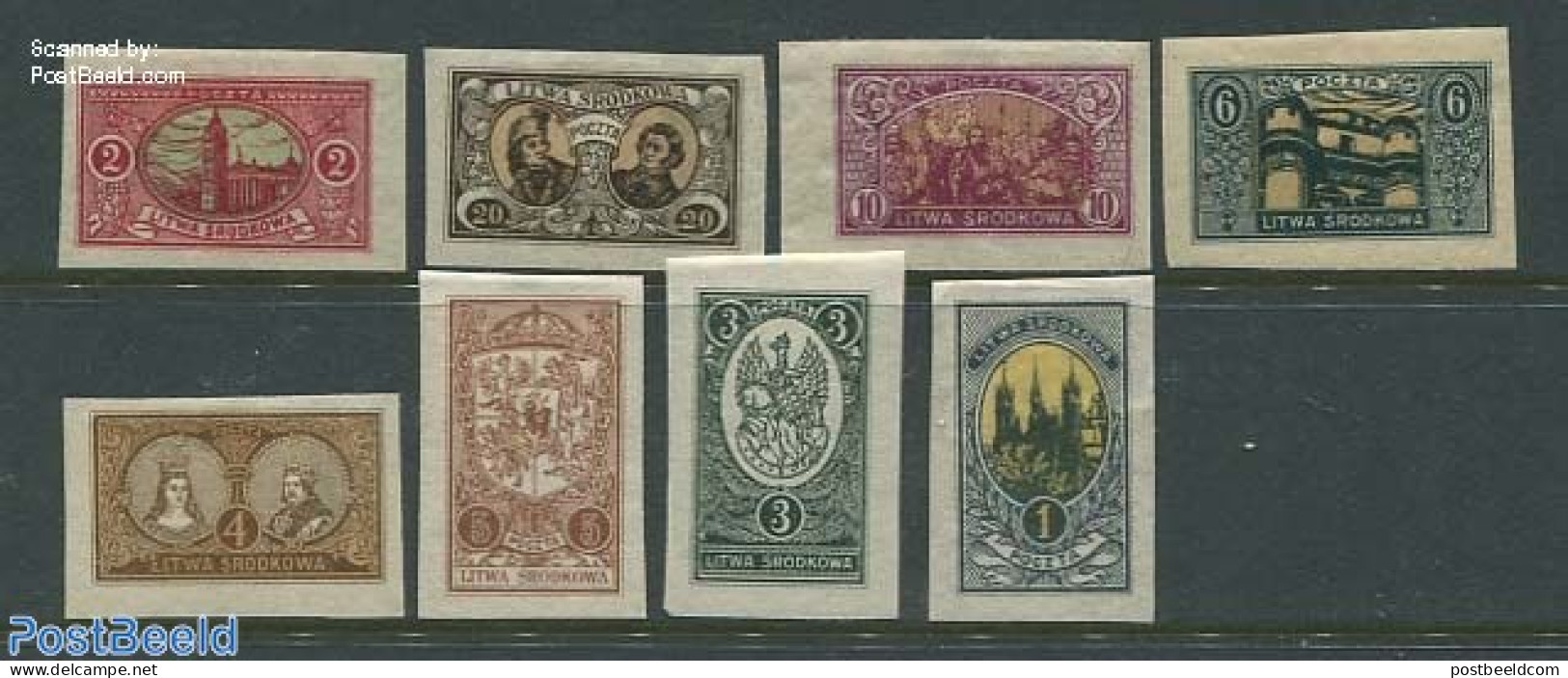 Lithuania 1921 Central Lithuania, Definitives 8v Imperforated, Unused (hinged) - Lithuania