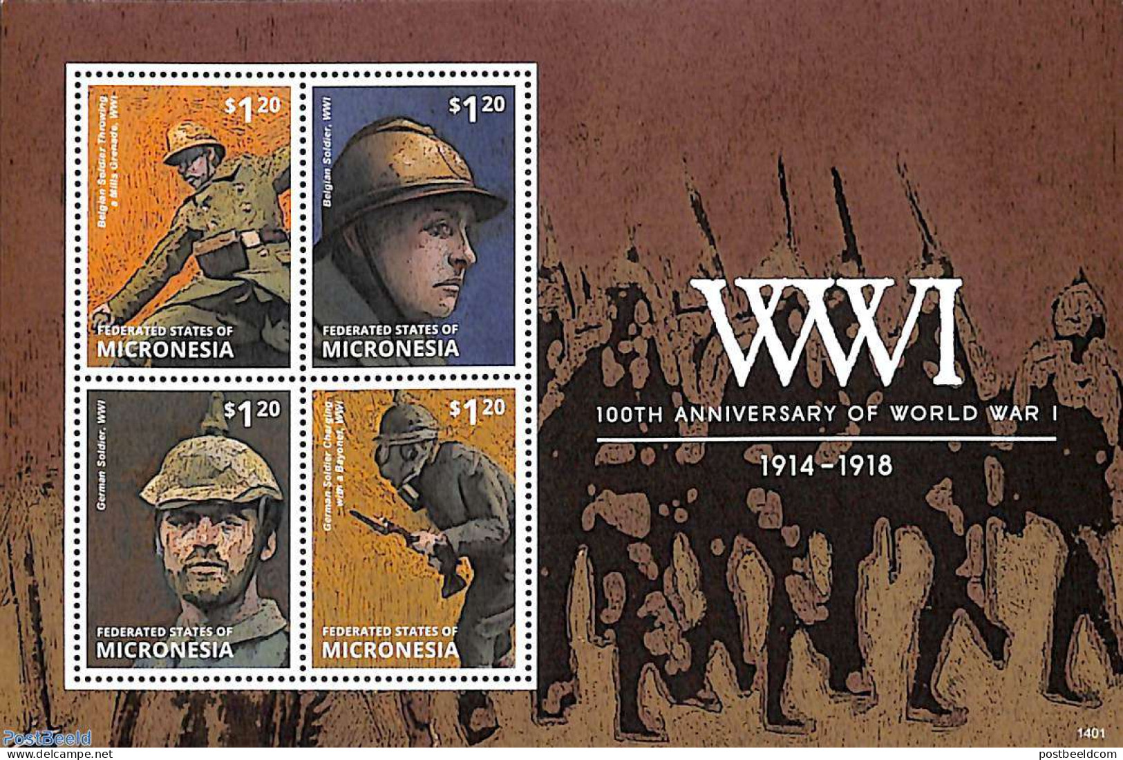 Micronesia 2014 World War I 4v M/s, Mint NH, History - World War I - Guerre Mondiale (Première)