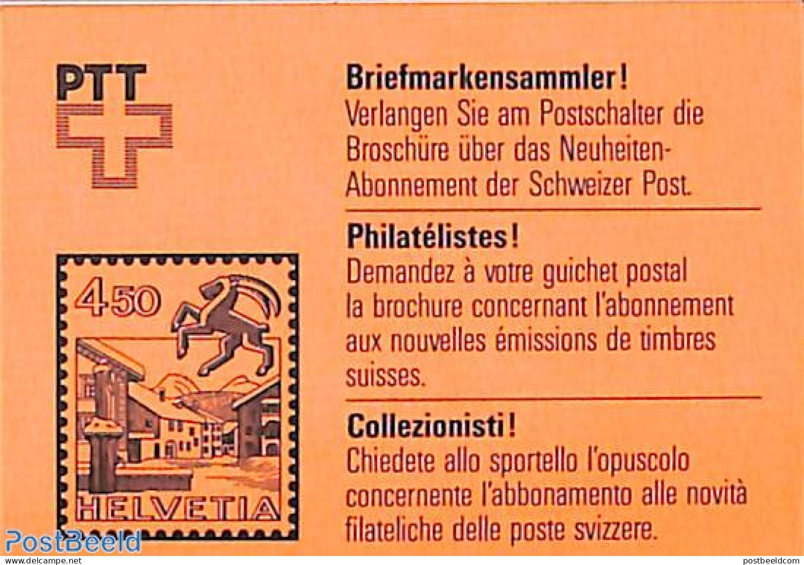 Switzerland 1985 Folklore Booklet, Orange Cover, Mint NH, Various - Stamp Booklets - Folklore - Ongebruikt