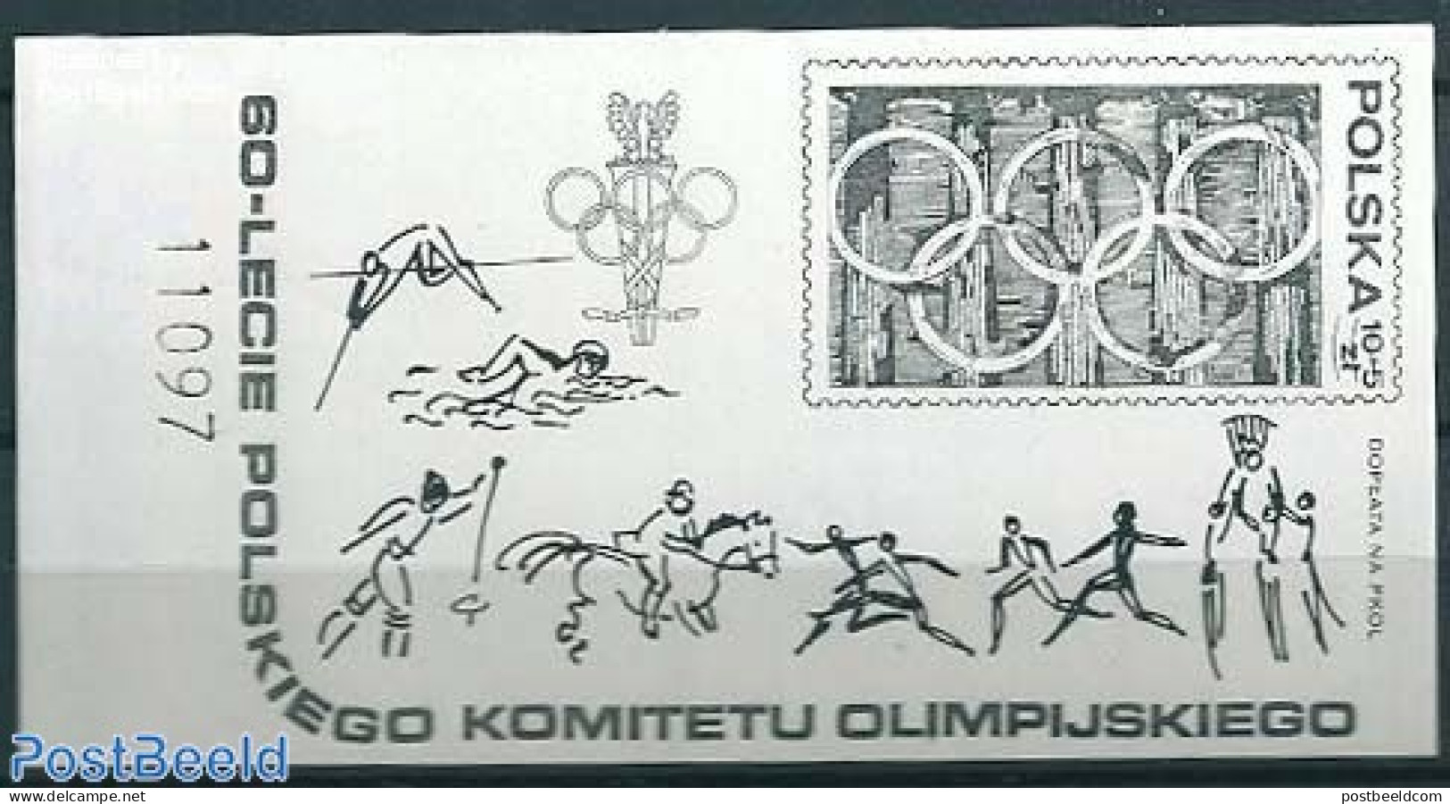 Poland 1979 Olympic Committee S/s, Blackprint With Number On The Left, Mint NH, Nature - Sport - Horses - Basketball -.. - Ungebraucht