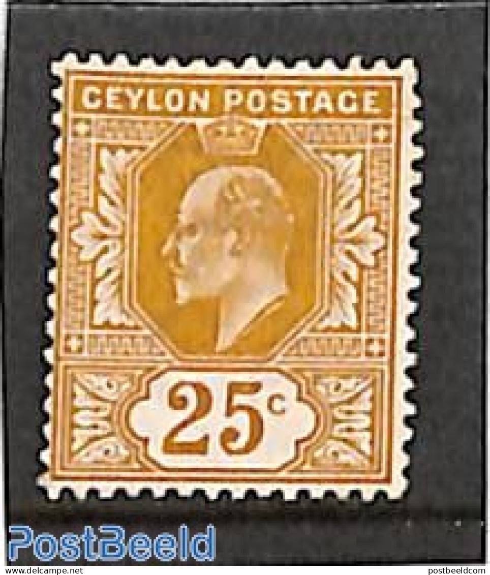 Sri Lanka (Ceylon) 1905 25c, WM Multiple Crown-CA, Stamp Out Of Set, Unused (hinged) - Sri Lanka (Ceilán) (1948-...)