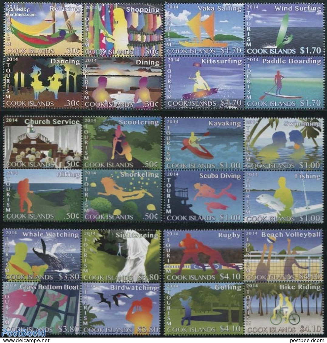 Cook Islands 2014 Tourism 24v (4x [+]), Mint NH, Nature - Performance Art - Sport - Transport - Various - Fishing - Se.. - Poissons