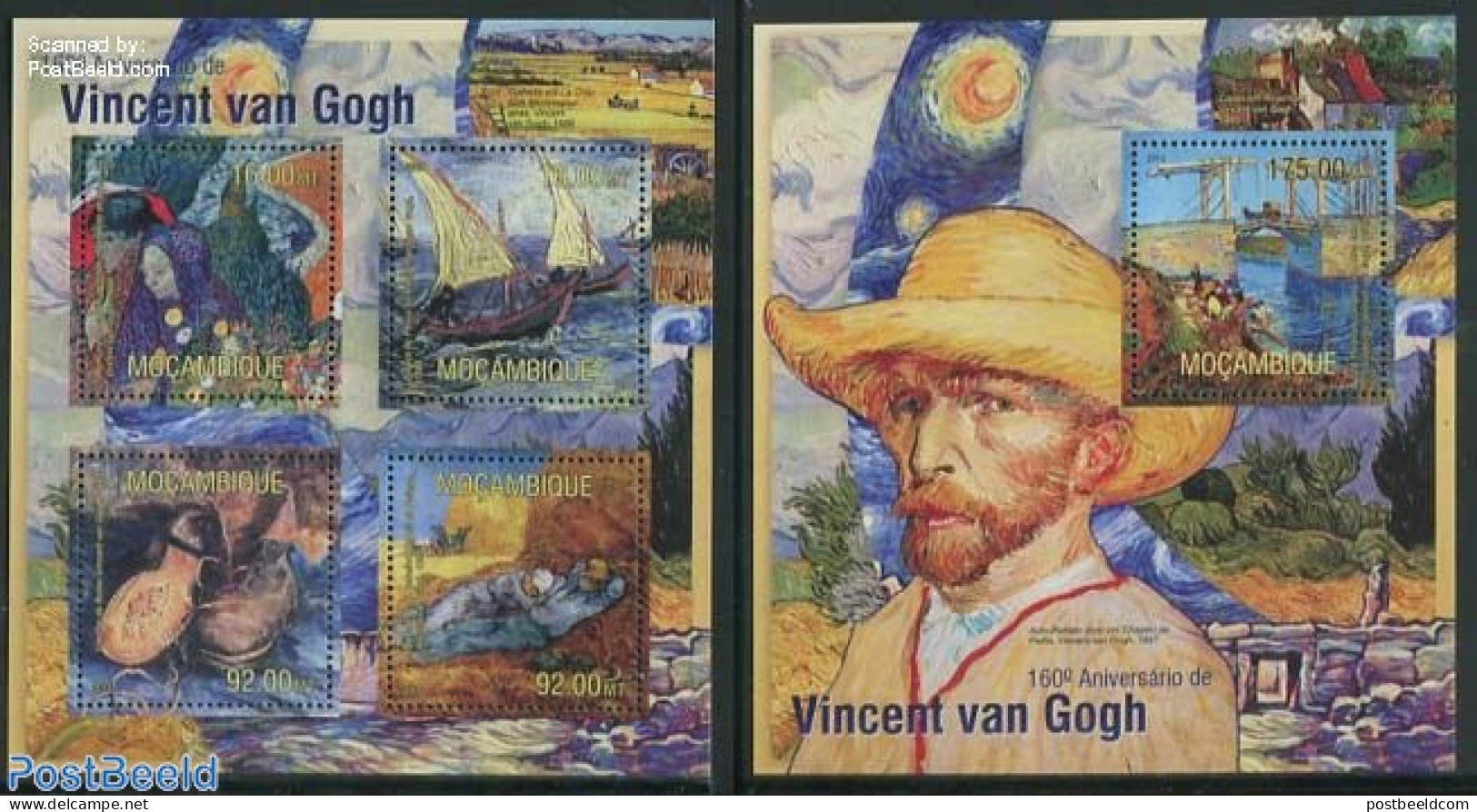 Mozambique 2013 Vincent Van Gogh 2 S/s, Mint NH, Transport - Ships And Boats - Art - Modern Art (1850-present) - Paint.. - Schiffe