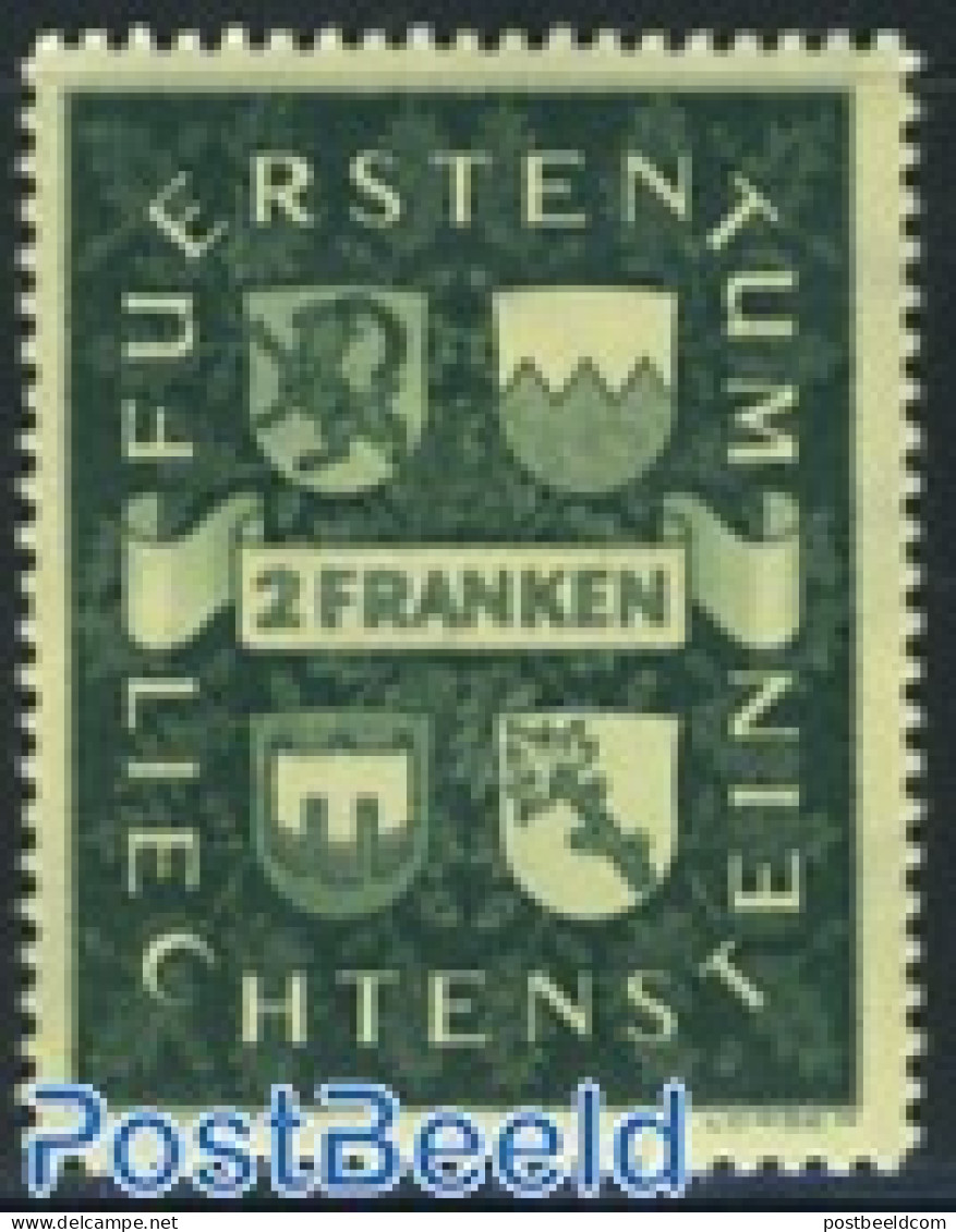 Liechtenstein 1939 2Fr, Stamp Out Of Set, Mint NH, History - Coat Of Arms - Ungebraucht