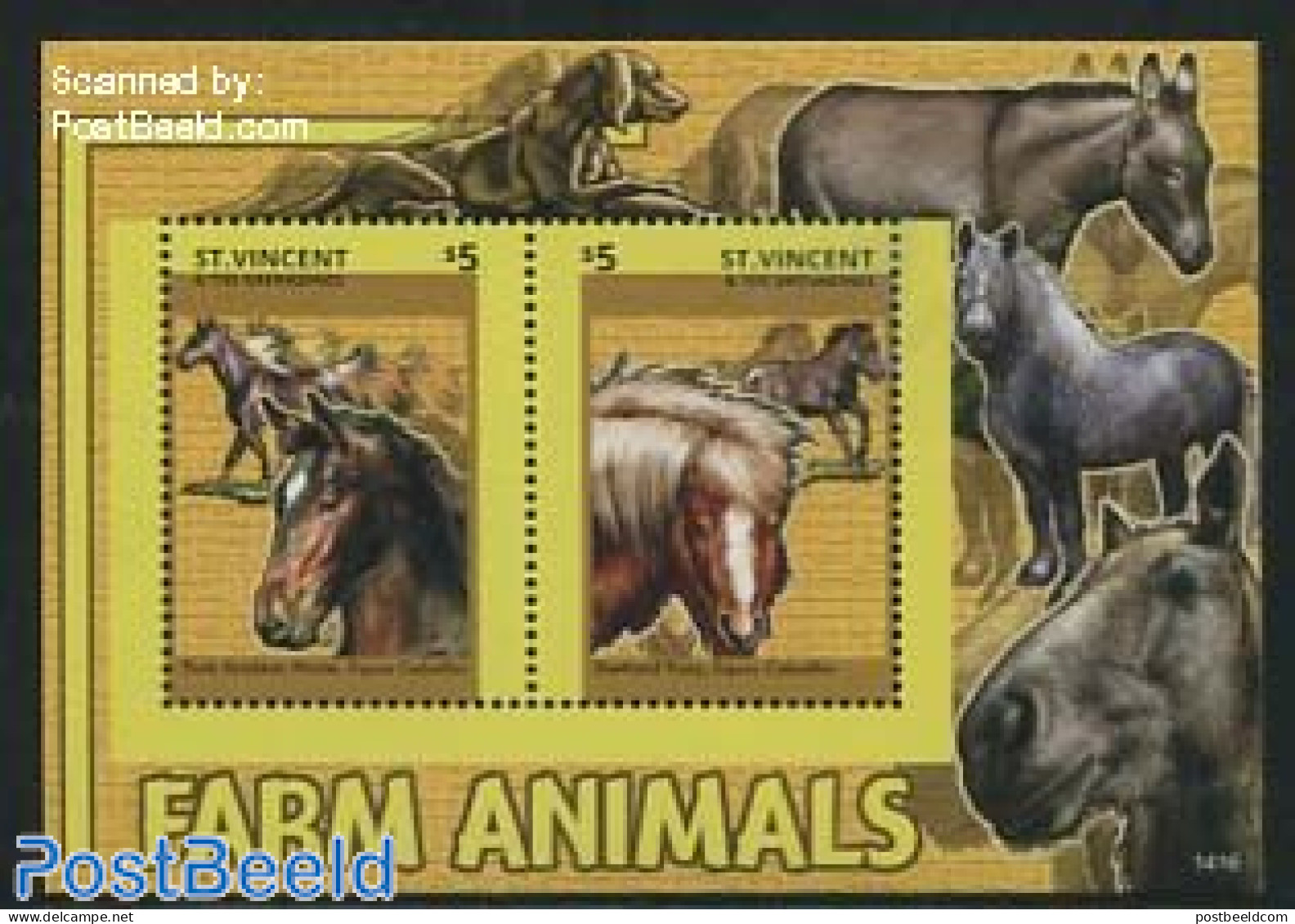 Saint Vincent 2014 Farm Animals S/s, Mint NH, Nature - Animals (others & Mixed) - Horses - St.Vincent (1979-...)