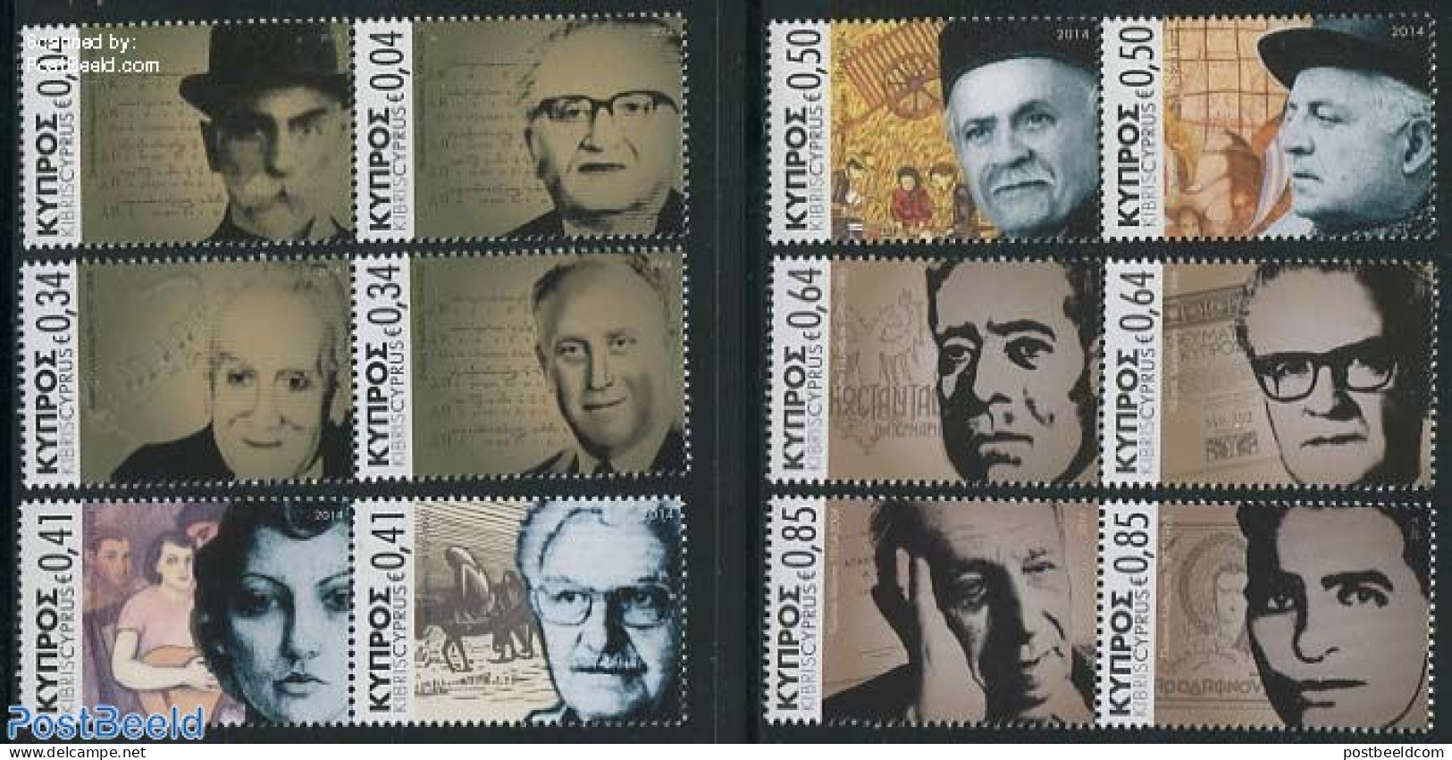 Cyprus 2014 Personalities 12v (6x[:]), Mint NH, Performance Art - Music - Art - Authors - Self Portraits - Unused Stamps