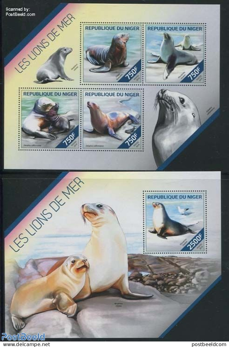 Niger 2014 Sea Lions 2 S/s, Mint NH, Nature - Sea Mammals - Niger (1960-...)