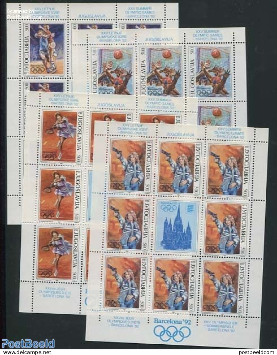 Yugoslavia 1992 Olympic Games Barcelona 4 M/ss, Mint NH, Sport - Handball - Olympic Games - Shooting Sports - Tennis - Unused Stamps