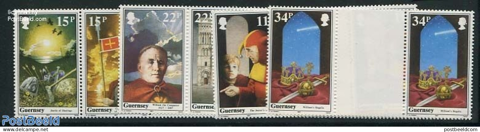 Guernsey 1987 William The Conquerer 6v, Gutter Pairs, Mint NH, History - Religion - History - Churches, Temples, Mosqu.. - Kerken En Kathedralen