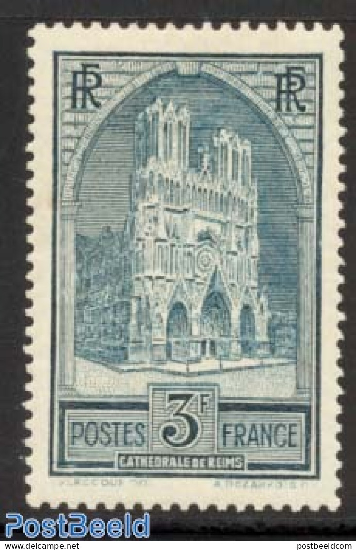 France 1930 Reim Cathedral, Type II 1v, Mint NH, Religion - Churches, Temples, Mosques, Synagogues - Unused Stamps